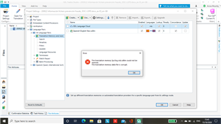 Error message in Trados Studio 2019 stating 'The translation memory may be in use, could not be accessed.'