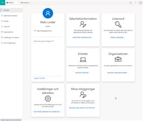 Screenshot of Trados Studio user account page with options for Security information, Password, Devices, Organisations, Settings and confidentiality, and My logins.