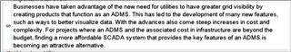 Screenshot of a text document in Trados Studio discussing the advantages of businesses using ADMS for greater visibility and the development of new features.