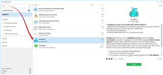 Detailed view of the Wordbird plugin on Trados Studio appstore integration page with a blue bird icon.