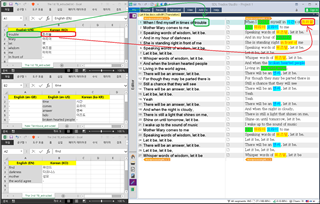 Screenshot of Trados Studio interface showing a translation project with highlighted text segments and active machine translation plugin.