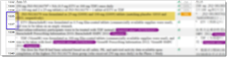 Screenshot of Trados Studio showing segments 1105 to 1109 with segment 1106-1107 highlighted indicating a merged segment.