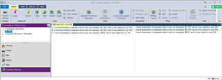 Trados Studio interface showing a project with two translation documents listed, no visible errors or warnings.