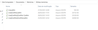 File explorer showing multiple Trados Studio memory files with some labeled as conflict.