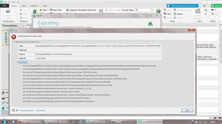 Trados Studio 2019 error message dialog box displaying 'An error occurred whilst exporting the translation memory. Details: Object reference not set to an instance of an object.' with an Exporting progress bar stuck at 0%.