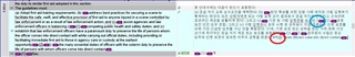 Screenshot of Trados Studio showing text with a red circle highlighting an editing area and a blue circle indicating a moved character.