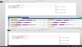 Trados Studio interface showing a translation project with segments in different colors indicating various statuses, such as untranslated or reviewed.