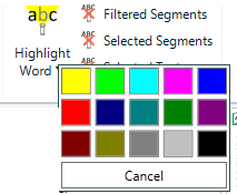 Color selection palette in Trados Studio's Wordlight plugin for text highlighting.