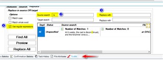 Screenshot of Trados Studio with the ToolKit Plugin interface showing a 'Replace' function with options 'Match case' and 'Match whole word' selected. A warning message 'At least, the text is shorter than...' is visible.