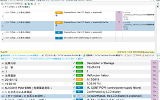 Trados Studio interface showing a segment with the text '(In parenthesis, the LCD display is explained.) the the' confirmed and entered into the TM.