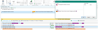 Trados Studio interface showing segment 4 with correctly applied custom font tags and segment 5 with missing tags after auto-propagation.