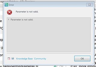 Screenshot of Trados Studio error message dialog box with a red cross icon, stating 'Parameter is not valid.' and an OK button.