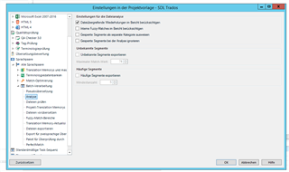 Screenshot of Trados Studio 2017 report settings window showing various checked and unchecked options but no visible option for fuzzy match repair.