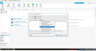 Trados Studio screenshot showing a project settings dialog box with a warning message about missing file paths.