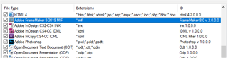 Close-up of Trados Studio file type options displaying Adobe FrameMaker 8-2020 MIF V2 with ID FrameMaker MIF 2.0 V2020.