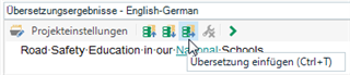 Trados Studio 2017 translation window with three greenyellow icons for different functions at the top.