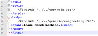 Screenshot of Trados Studio showing HTML code with a red error indicator next to the body tag.