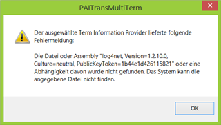 Error message in PAITransMultiTerm stating 'The selected Term Information Provider delivered the following error message: The file or assembly 'Tokenet, Version=1.2.0.0, Culture=neutral, PublicKeyToken=b44e...' or a dependency was not found. The system cannot find the specified file.'