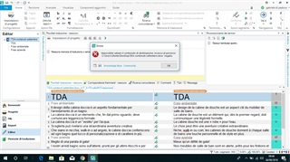 Screenshot of Trados Studio with an error message dialog box stating 'Unable to save destination content. Access denied' in Italian, over a partially visible Word document translation project.