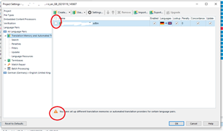Project Settings, all language pairs