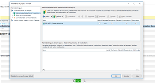 Screenshot of Trados Studio project settings window showing various tabs such as Project, Files, Languages, and Translation Memory and Automated Translation with no visible errors or warnings.