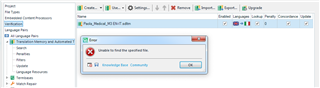 Error popup in Trados Studio stating 'Upgrade TM: Failed to load the specified file.' with an acknowledge button.