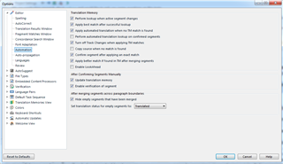 Screenshot of Trados Studio settings window showing Automation options with Lookahead feature turned off.