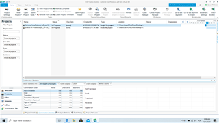 Screenshot of Trados Studio 2021 with a project open, displaying the Projects view with no analysis reports generated.