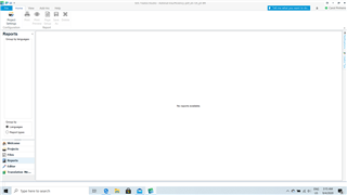 Trados Studio 2021 interface showing an empty Reports view with the message 'No reports'.
