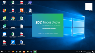 Trados Studio initializing window on a desktop showing the version number 2017 and copyright information, with no visible errors.
