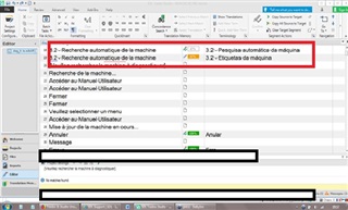 Trados Studio screenshot showing the translation memory search window with a highlighted segment on line 19 not recognized as a 100% match.