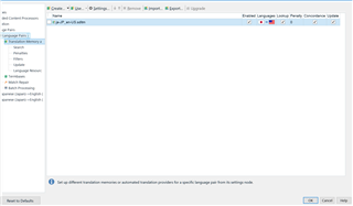 Trados Studio screenshot showing an error message 'Set of detected translation memories or automated translation providers for specific language pair is from writing mode.'