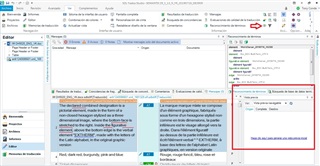 Trados Studio interface showing an error message in a red box stating 'El valor no puede ser nulo. Nombre del par metro: stream' when trying to access the 'Origin' tab in the preview panel.