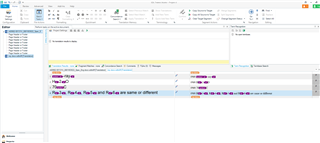 Trados Studio editor interface showing source and target segments with tags around chemical formulas and text.