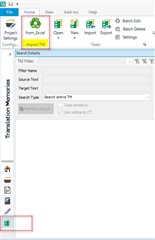 Screenshot of Trados Studio interface showing the 'Import View' with an error icon highlighted in red at the bottom left corner.