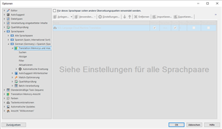 Trados Studio screenshot showing the Options window with SDL Cloud MT activated under Language Pairs and Translation Memory and Automated Translation settings.