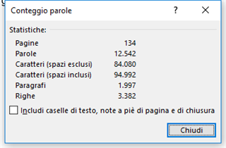 MS Word document statistics dialog box displaying page, word, character counts, and other details with lower word count than Trados.
