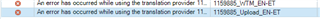 Two error messages in Trados Studio stating 'An error has occurred while using the translation provider'.