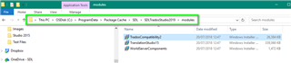 File Explorer window showing Trados Studio installation folder with three components: LocalComponents, Prerequisites, and ProductComponents.