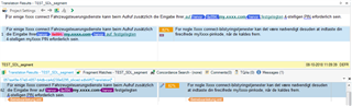 Screenshot of Trados Studio showing a segment with a warning highlighted in yellow. The warning indicates a missing tag at the end of the segment.