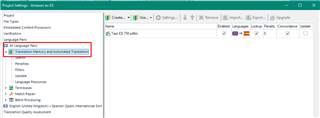 Trados Studio Project Settings window showing Translation Memory and Automated Translation section highlighted in red.