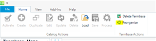 Screenshot of MultiTerm with 'Reorganize' option highlighted in the Termbase Actions toolbar.