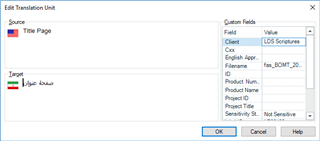 Trados Studio's 'Edit Translation Unit' dialog box with fields for source and target text, displaying English and Farsi text.