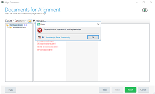 Trados Studio error message 'The method or operation is not implemented' while adding source files to an alignment job.