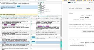 Screenshot of Trados Studio interface showing a project view with files listed on the left and DeepL API settings on the right, with no visible errors or warnings.