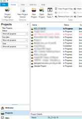 Trados Studio interface showing the Projects tab with a list of projects, including 'Sample Project' highlighted in blue.
