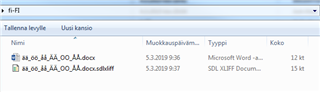 Screenshot of Trados Studio project source language folder showing two files with names containing special characters  .