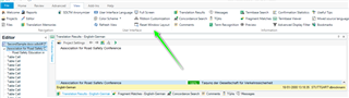 Screenshot highlighting the VIEW tab in Trados Studio's ribbon menu to address the white box display issue.