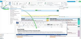 Screenshot of Trados Studio interface showing the 'Batch Tasks' dropdown menu with 'Export Files' option highlighted, indicating the process to export files in a batch.