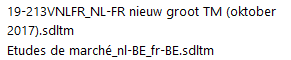 First analysis using '19-213VNLFR NL-FR nieuw groot TM (oktober 2017).sdltrm' and 'Etudes de marche nl-BE fr-BE.sdltrm' translation memories.